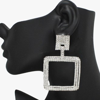 91798_Silver/Clear, pave rhinestone square evening earring, wedding, bridal, prom 