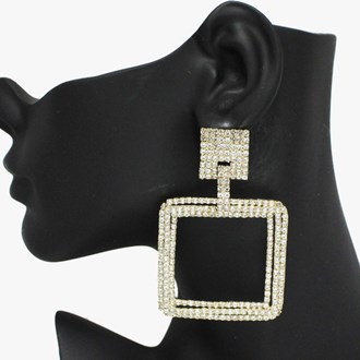 91798_Gold/Clear, pave rhinestone square evening earring, wedding, bridal, prom 