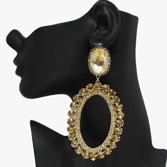 91799_Gold/Topaz, oversized oval rhinestone evening earring, wedding, bridal, prom 