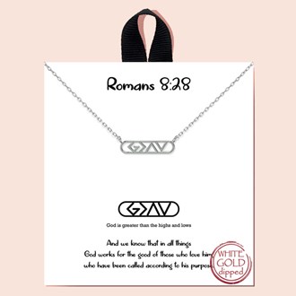 91928_Silver, "Romans 8:28" White Gold dipped, dainty pendant necklace, religious 