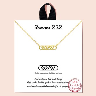 91928_Gold, "Romans 8:28" 18K Gold dipped, dainty pendant necklace, religious 
