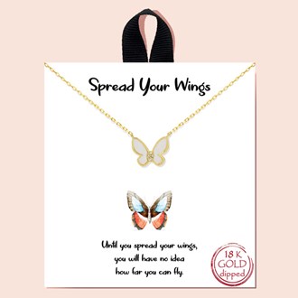 92159_Gold/Opal, 18K Gold dipped "Spread Your Wings" dainty butterfly cubic zirconia necklace 