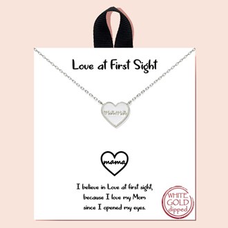 92160_Silver/Opal, rhodium dipped "Love at First Sight" dainty heart mama necklace, mother