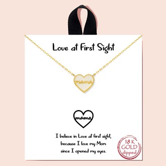 92160_Gold/Opal, 18K Gold dipped "Love at First Sight" dainty heart mama necklace, mother
