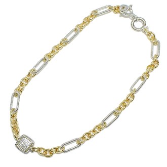 95155_Two tone, cubic zirconia micropave designer inspired necklace 