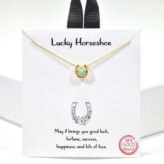 99894_Gold, 18K Gold Dipped, "Lucky Horseshoe" dainty slide necklace