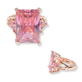 100447_Rose Gold/Pink, rectangle rhinestone stretch ring 