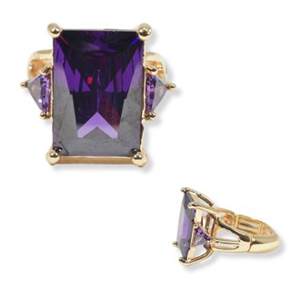 100447_Gold/Purple, rectangle rhinestone stretch ring 
