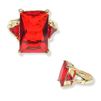 100447_Gold/Red, rectangle rhinestone stretch ring 