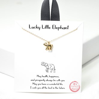 100518_Gold, 18K Gold Dipped, "Lucky Little Elephant" dainty elephant charm necklace 