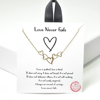 100521_Gold, 18K Gold Dipped, "Love Never Fails" dainty heart necklace 