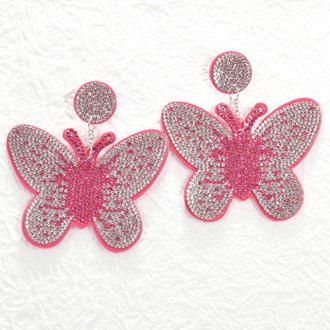 95472_Pink, oversized butterfly pave rhinestone earring