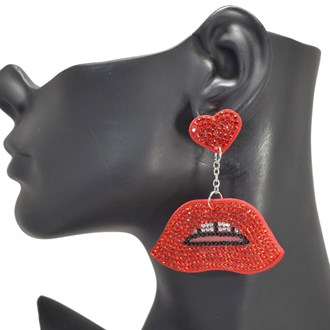 95473_Red, lips pave rhinestone earring 