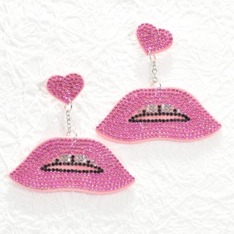 95473_Pink, lips pave rhinestone earring 