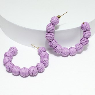 96464_Lavender Purple, 60mm raffia ball hoop earring 