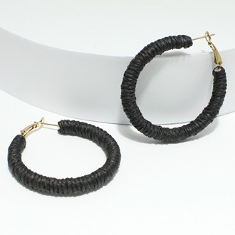 96465_Black, 50mm raffia round hoop earring 