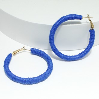 96465_Blue, 50mm raffia round hoop earring 