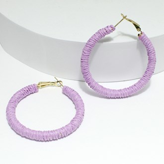 96465_Lavender Purple, 50mm raffia round hoop earring 