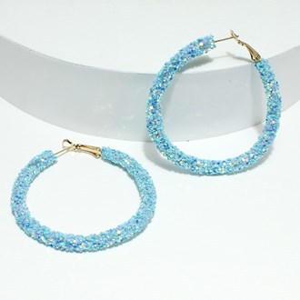 96466_Turquoise, 50mm glitter round hoop earring 