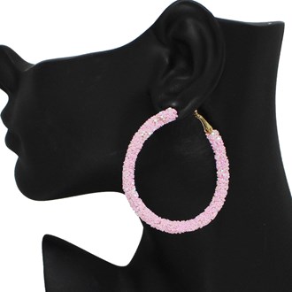 96466_Pink, 50mm glitter round hoop earring 