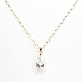 96826_Gold/Clear, teardrop cubic zirconia pendant necklace 
