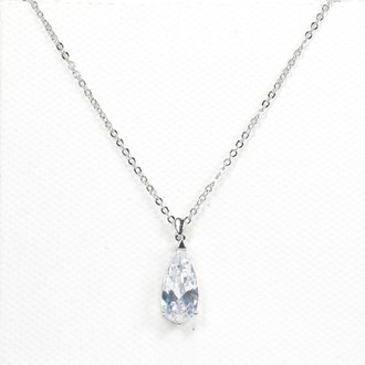 96826_Silver/Clear, teardrop cubic zirconia pendant necklace 