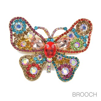 96849_Gold/Multi, butterfly rhinestone pin brooch 
