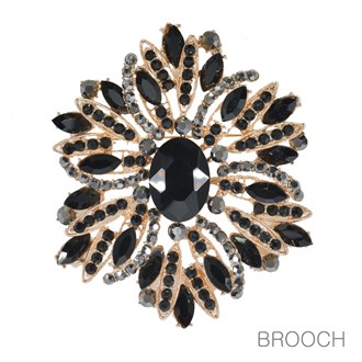 96851_Gold/Black, oval rhinestone accent pin brooch 