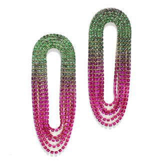 98023_Pink/Green, pave rhinestone long earring 