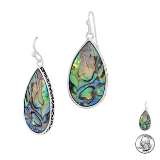 98187_Antique Silver, teardrop abalone filigree accent earring 