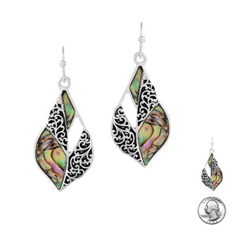 98189_Antique Silver, leaf abalone accent filigree earring 