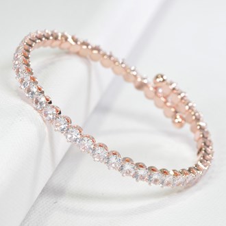 98469_Rose Gold/Clear, round cubic zirconia accent open cuff bracelet 