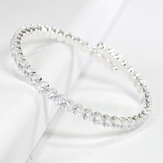 98469_Silver/Clear, round cubic zirconia accent open cuff bracelet 