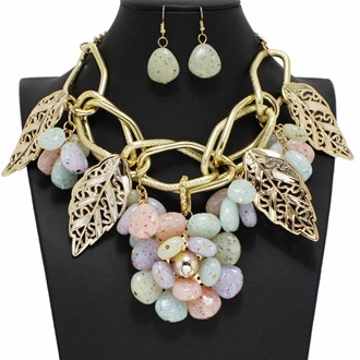 99040_Gold/Multi, resin stone flower statement necklace 
