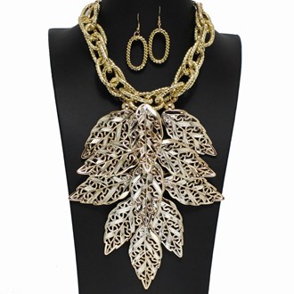 99044_Gold, multi leaf statement necklace 