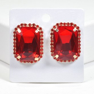 99580_Gold/Red, rectangle rhinestone stud earring 
