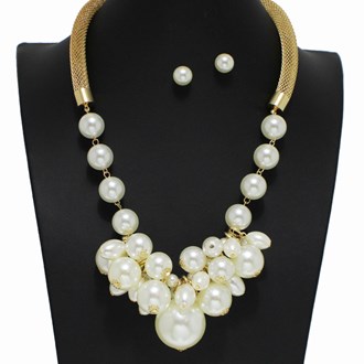 99584_Gold/Cream, pearl cluster necklace 