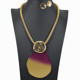 99681_Gold/Purple, two tone geometric acrylic necklace 