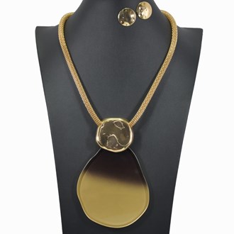 99681_Gold/Black, two tone geometric acrylic necklace 