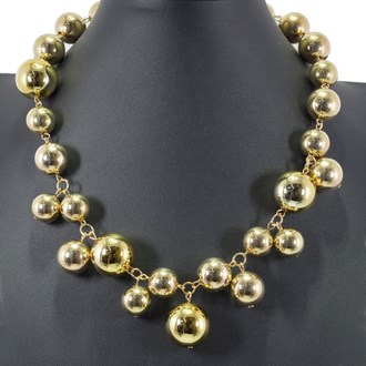 99684_Gold, metal ball cluster necklace 