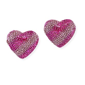 101089_Gold/Fuchsia, heart crystal rhinestone earring 