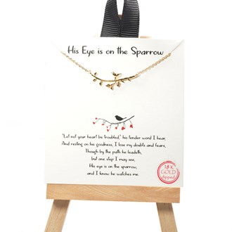 101499_Gold, 18K Gold Dipped, "His Eye is on the Sparrow" tree branch necklace 