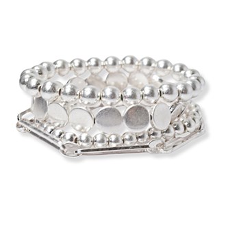 101973_Worn Silver, geometric multi layered beaded stretch bracelet 