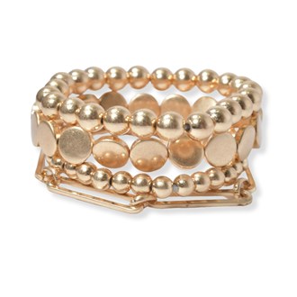 101973_Worn Gold, geometric multi layered beaded stretch bracelet 