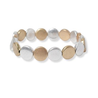 101975_Worn Gold/Worn Silver, round metal stretch bracelet 