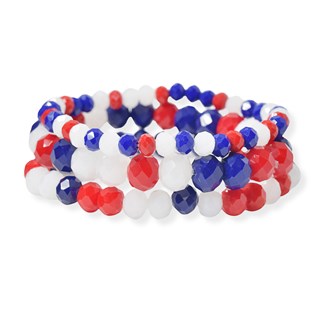 101976_Multi, american flag color multi layered beaded stretch bracelet 