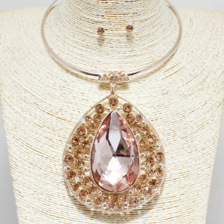 77315_Rose Gold/Peach, rhinestone choker necklace