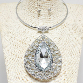 77315_Silver/Clear, rhinestone choker necklace