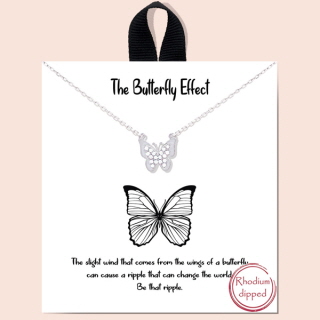 79746_Silver, &quotbutterfly effect" cubic zirconia necklace/rhodium dipped