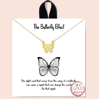 79746_Gold, &quotbutterfly effect" cubic zirconia necklace/18k gold dipped